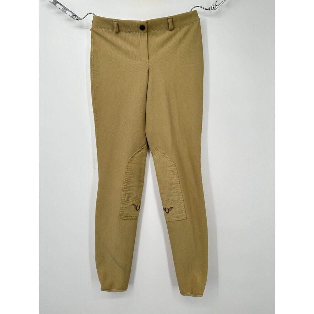 Tuff Rider Horseback Riding Pants Size 26 Tan Front Zip Knee Patch Breeches‎ Rib
